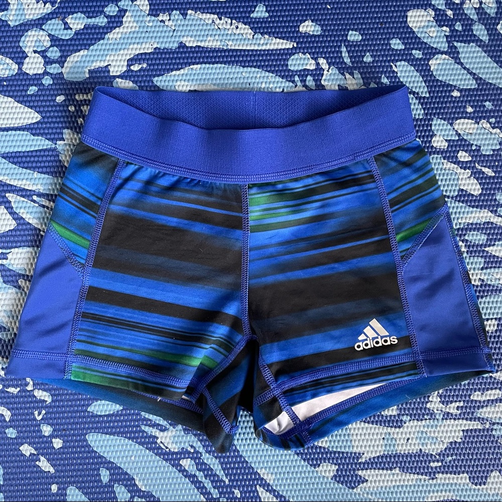 Adidas Blue Pattern Techfit Compression Shorts Si… - image 1